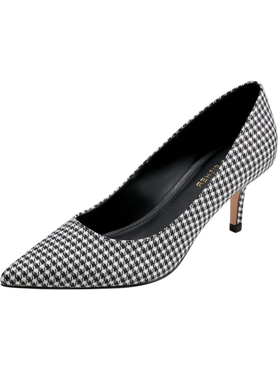 Shoes - Womens Black White Houndstooth Pointed Toe Alola Casual Pumps Pull On Heel Shoes